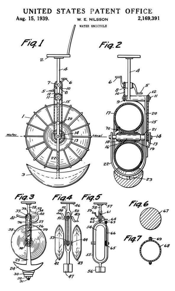 1939 Vintage water unicycle patent vector