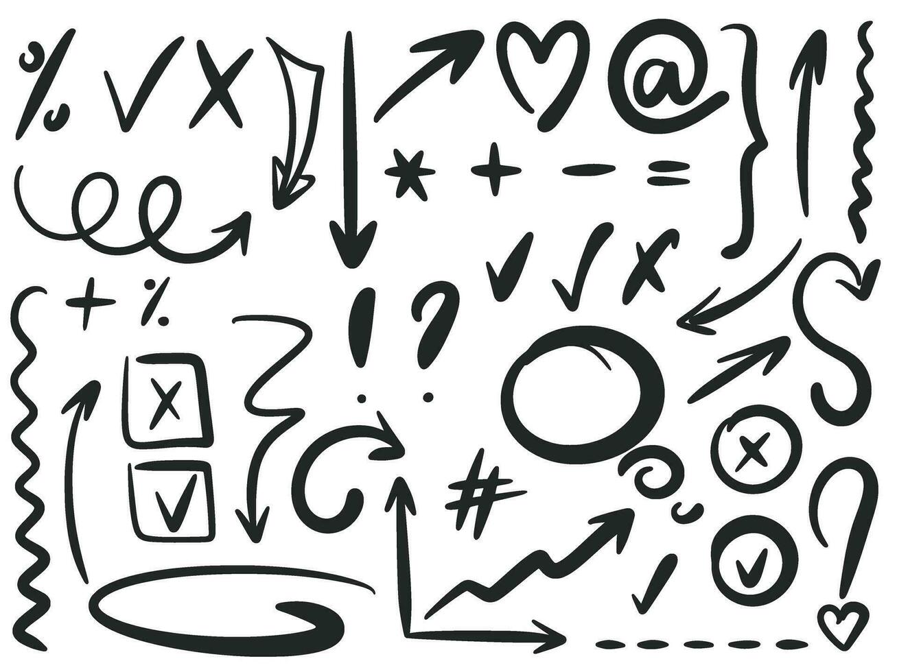 Hand drawn arrows, shapes and signs for notes and diary vector