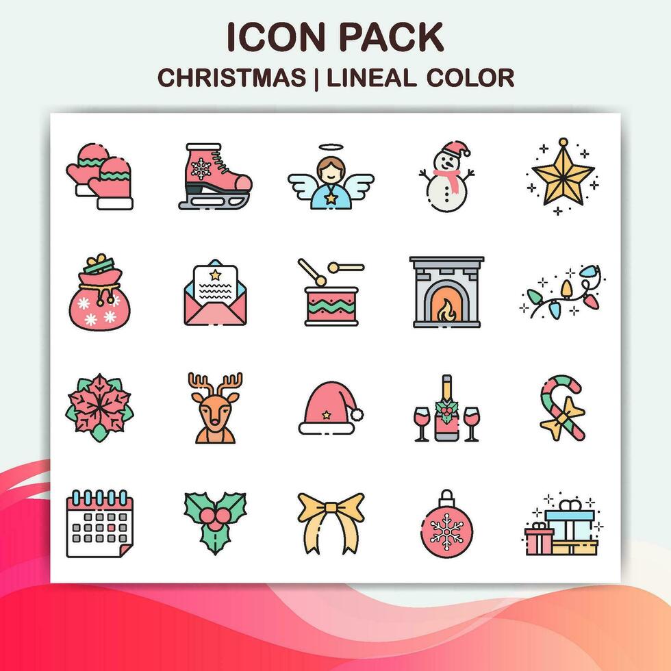 christmas icon pack with lineal color style vector