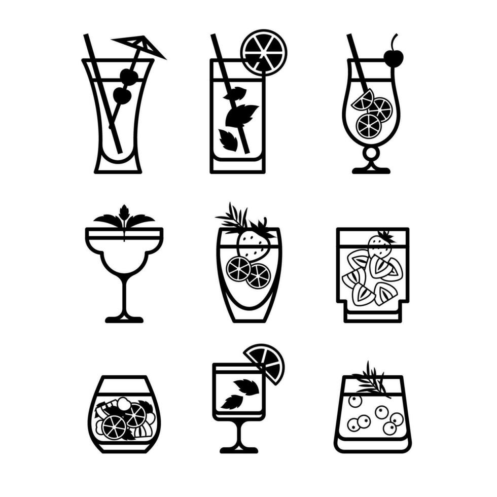 Mocktail Cocktail Glass Black Outline vector