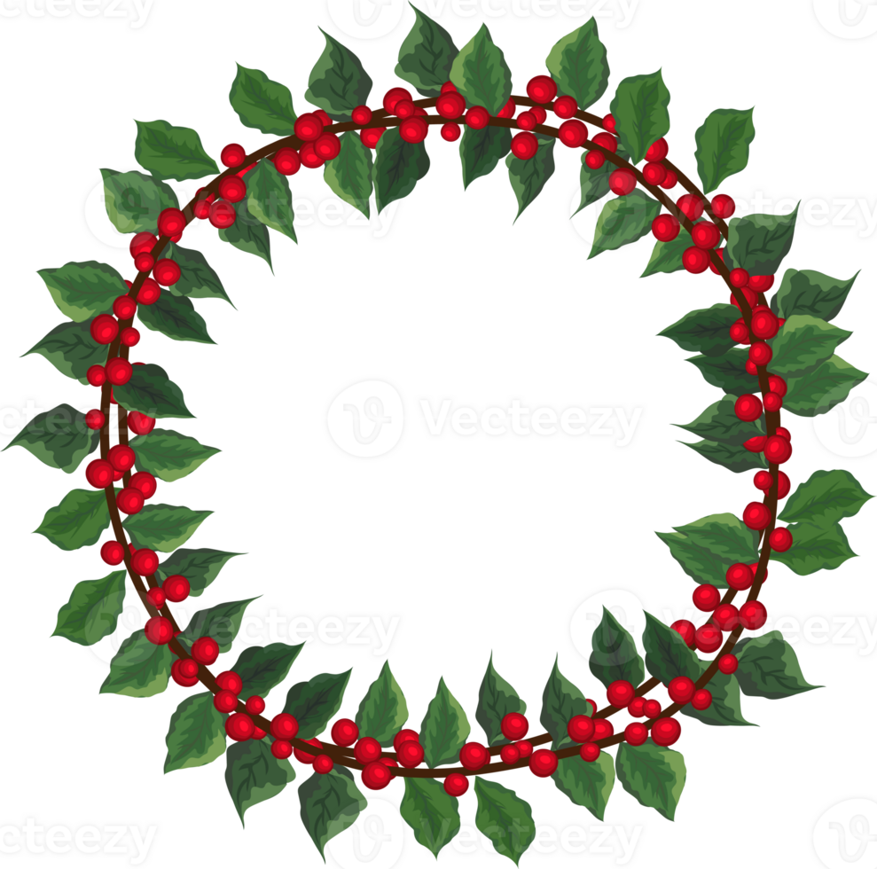 Christmas wreath illustration on transparent background. png