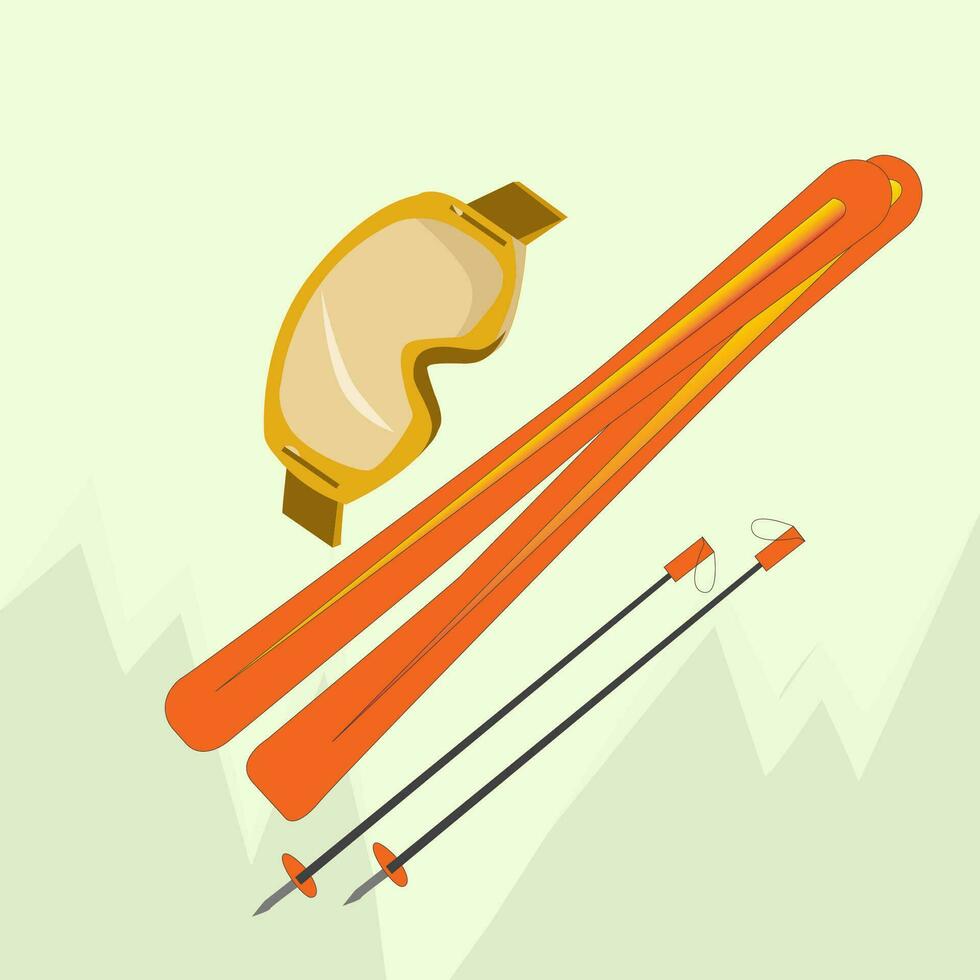 sports set, glasses, skis. snowy slope, fast descent. can be used for postcards, posters and posters vector