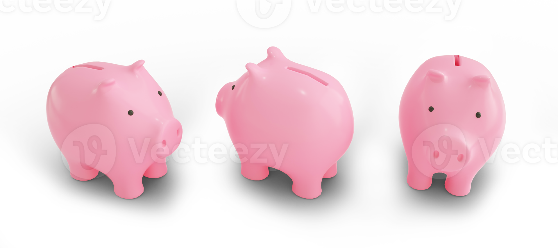 set of pink piggy banks isolated on transparent background. savings
