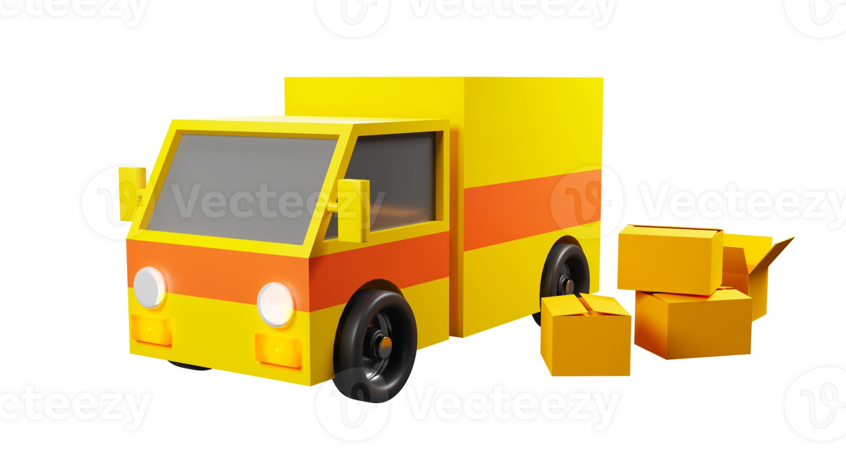 3D rendering of delivery truck with parcel boxes png