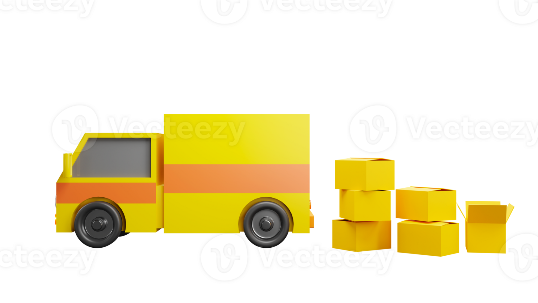 3D rendering of delivery truck with parcel boxes png