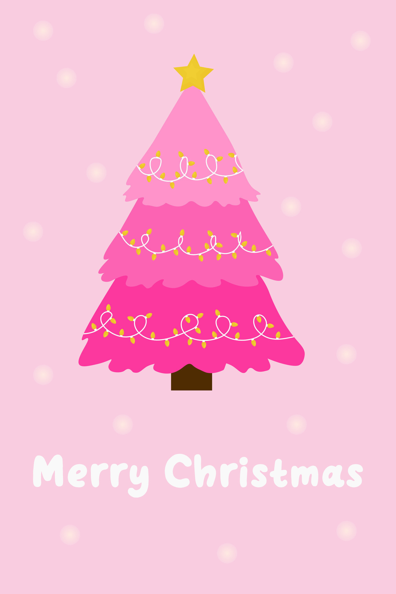 pink Christmas card . pink Christmas tree with the phrase Merry