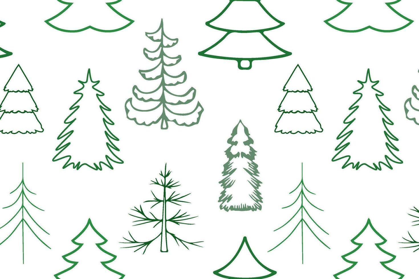 seamless pattern with green Christmas trees. gift wrapping. vector illustration. line style