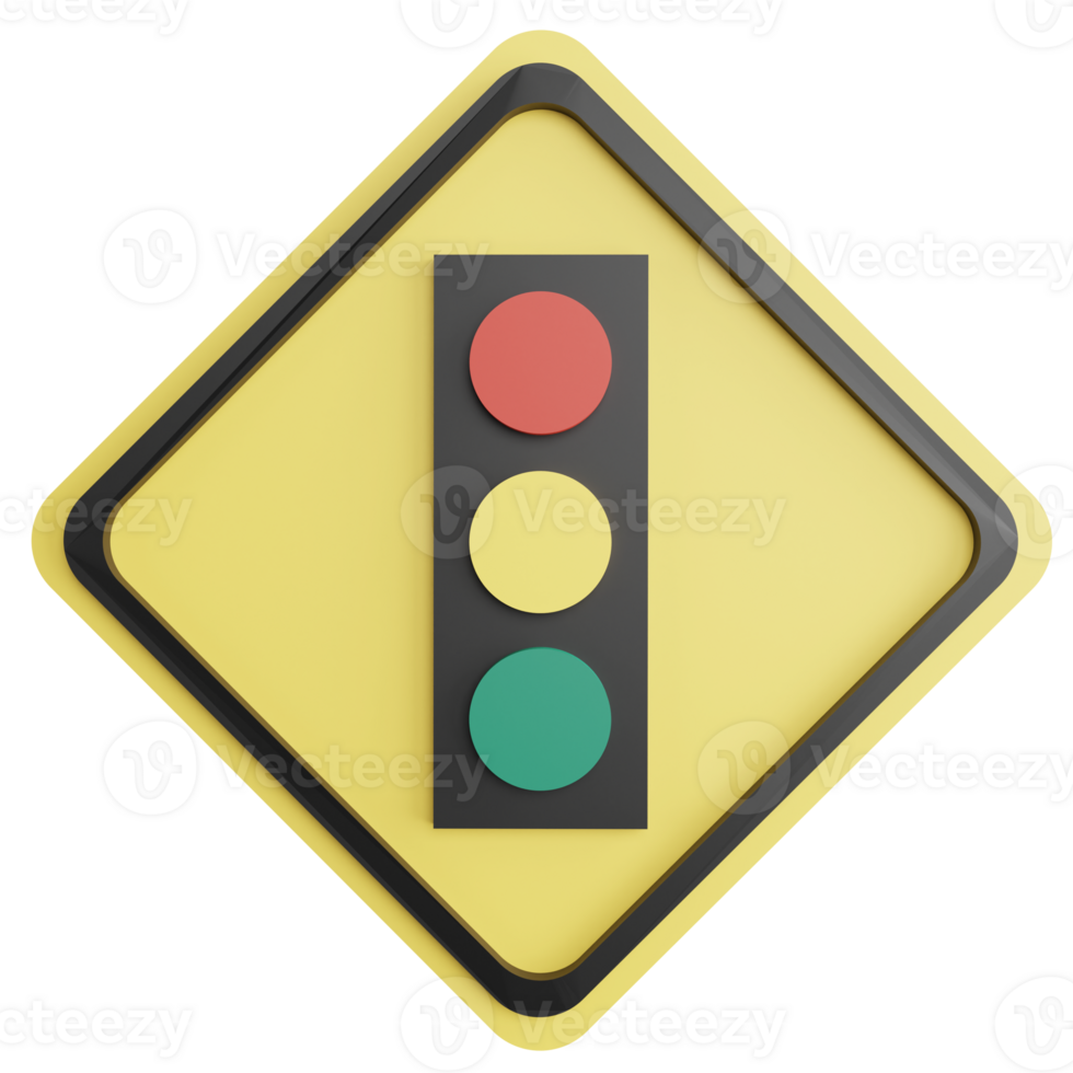 Traffic signal ahead sign clipart flat design icon isolated on transparent background, 3D render road sign and traffic sign concept png