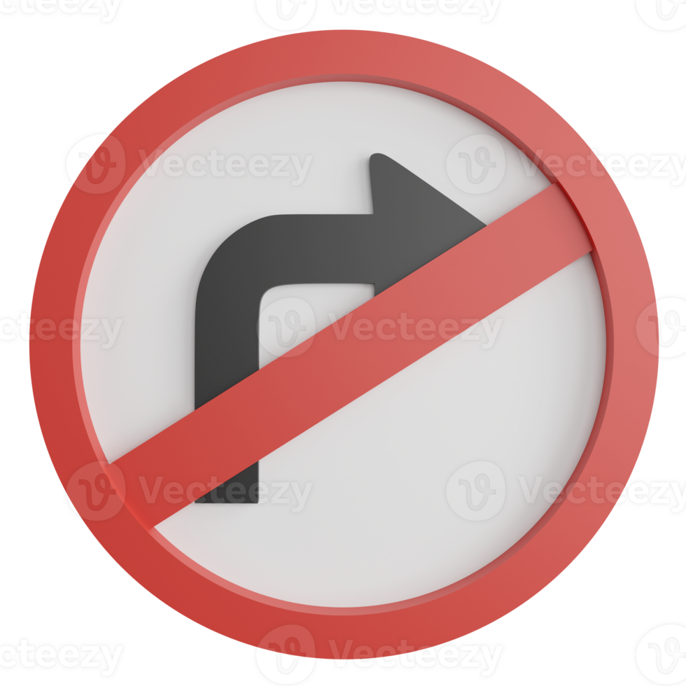 No right turn sign clipart flat design icon isolated on transparent background, 3D render road sign and traffic sign concept png