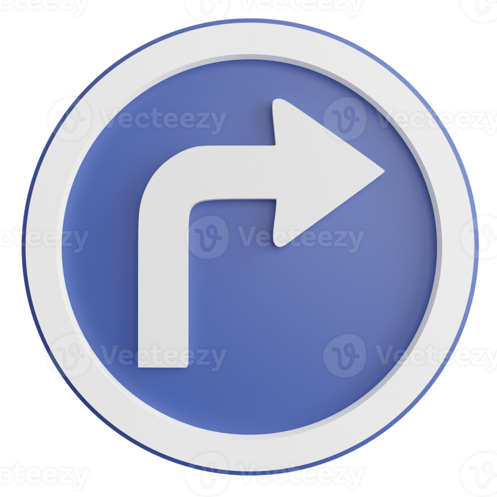 Turn right ahead sign clipart flat design icon isolated on transparent background, 3D render road sign and traffic sign concept png