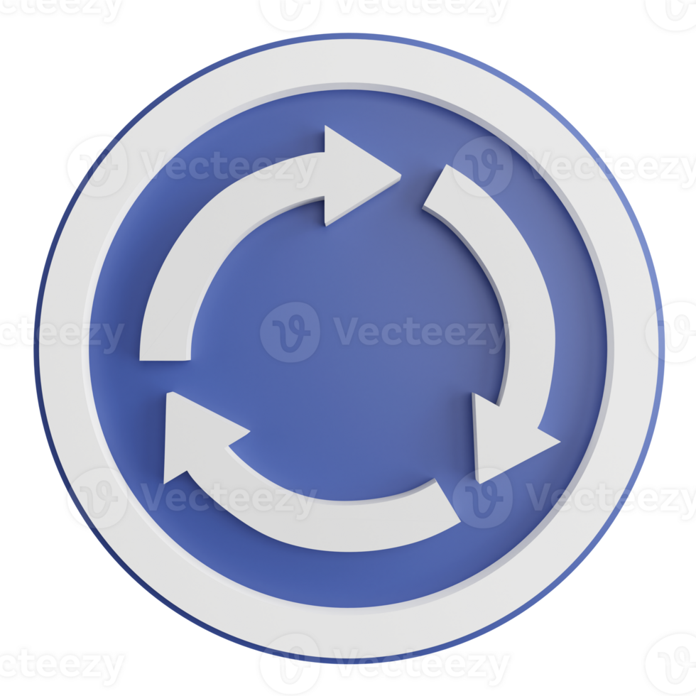 Roundabout sign clipart flat design icon isolated on transparent background, 3D render road sign and traffic sign concept png