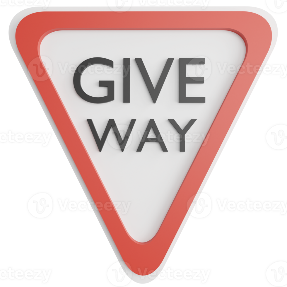 Give way sign clipart flat design icon isolated on transparent background, 3D render road sign and traffic sign concept png