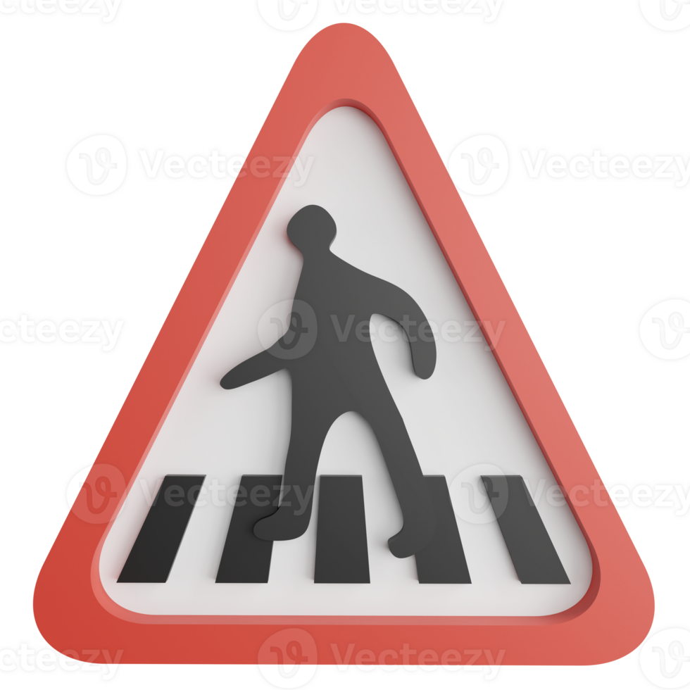 Pedestrian crossing sign clipart flat design icon isolated on transparent background, 3D render road sign and traffic sign concept png