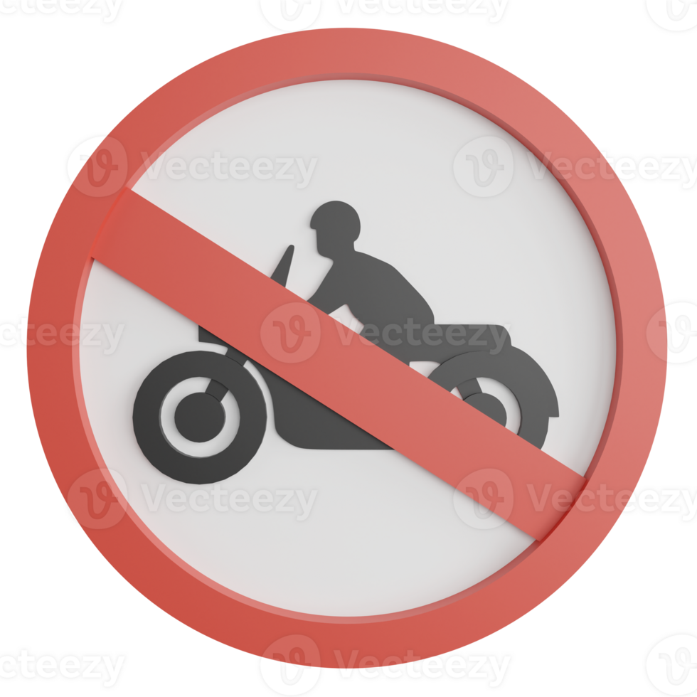 No motorcycle sign clipart flat design icon isolated on transparent background, 3D render road sign and traffic sign concept png