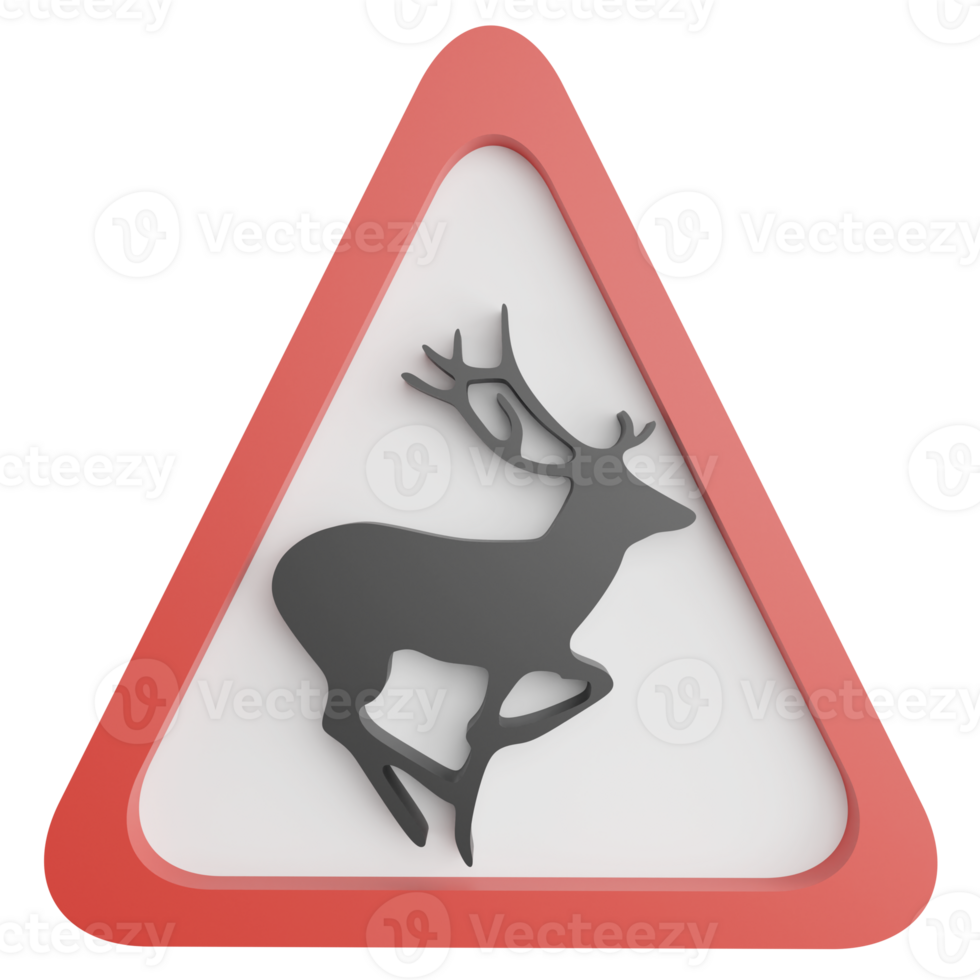 Wild animals sign clipart flat design icon isolated on transparent background, 3D render road sign and traffic sign concept png