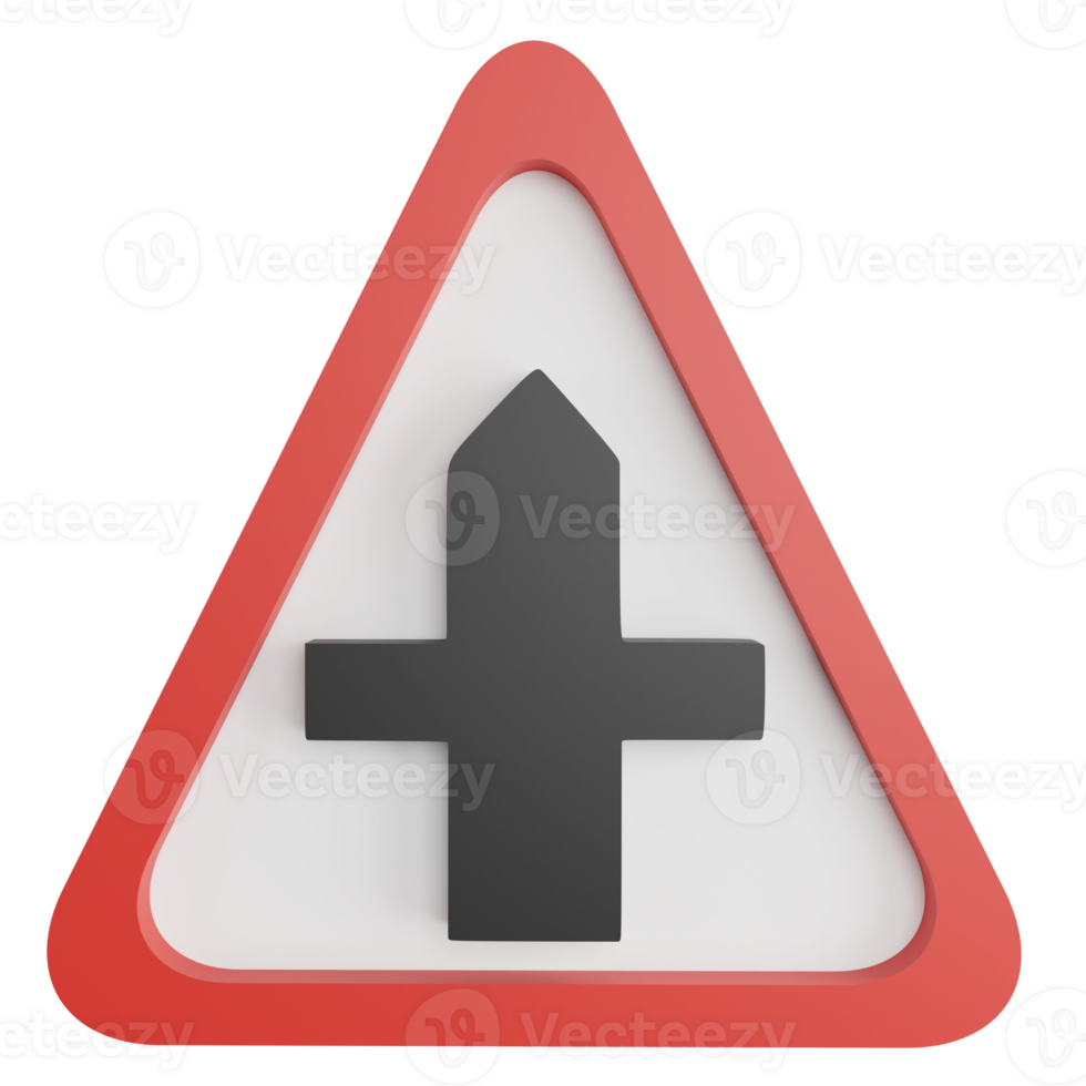 Crossroads ahead sign clipart flat design icon isolated on transparent background, 3D render road sign and traffic sign concept png