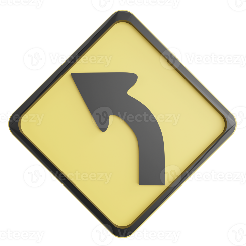Curve sign clipart flat design icon isolated on transparent background, 3D render road sign and traffic sign concept png