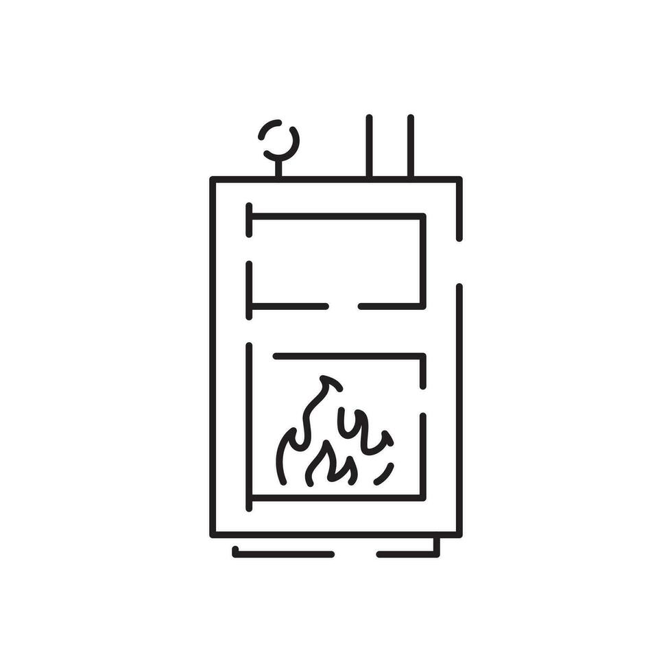 House heating line icon. Thin contour symbol. Boilers, radiators and thermostats. Gas, electric, solid fuel, pellet, solar boilers. Isolated vector outline illustrations. Editable stroke.