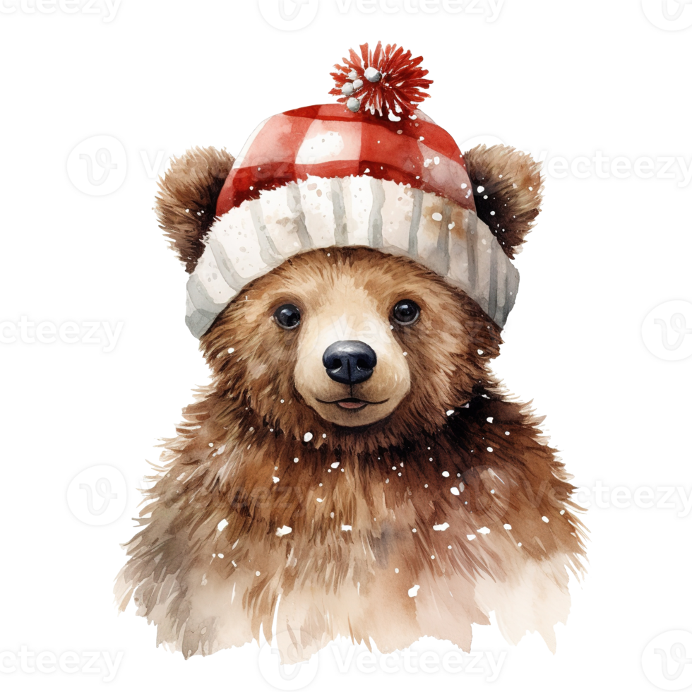 Bear Wearing Winter Clothes For Christmas Event. Watercolor Style. AI Generated png