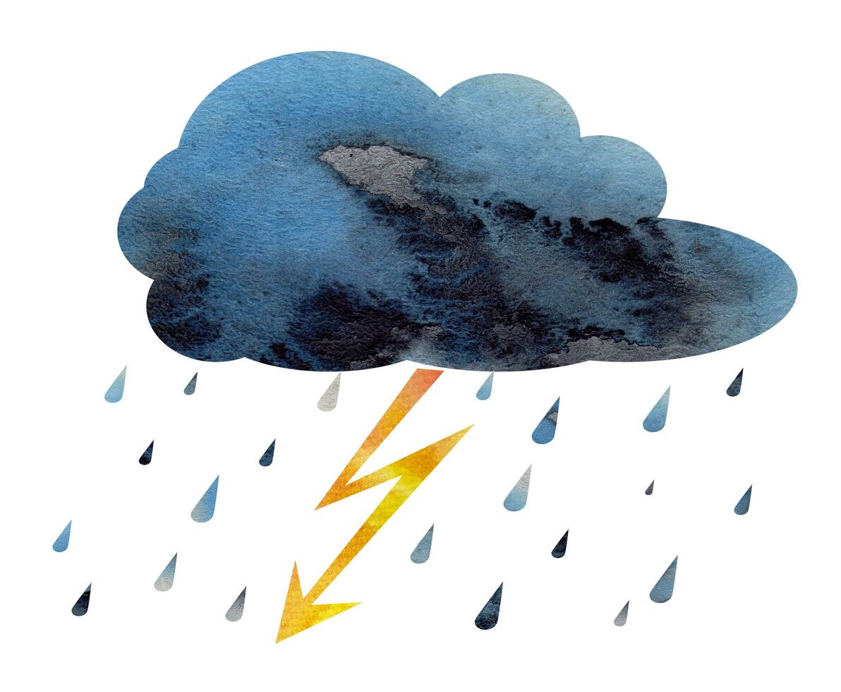 thunderstorm icon, watercolor weather icon in watercolor style. photo