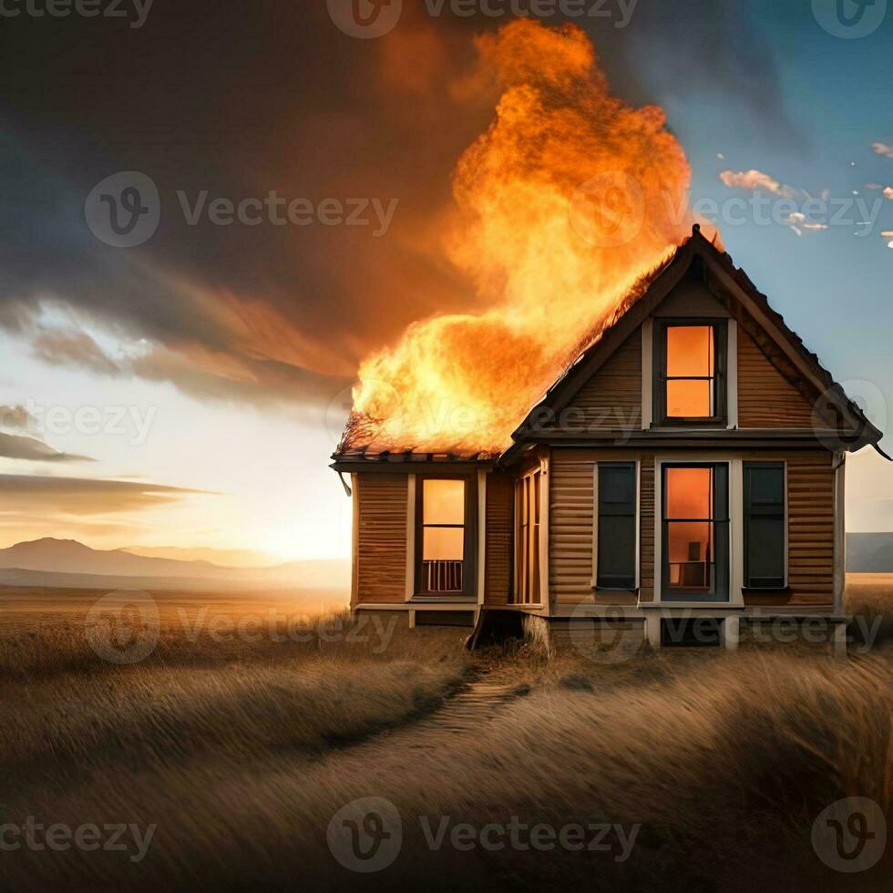 Object of smoldering fire and smoke burning one of the houses, great to use for business, company, news, social media, template, wallpaper etc. The concept of generative Ai photo