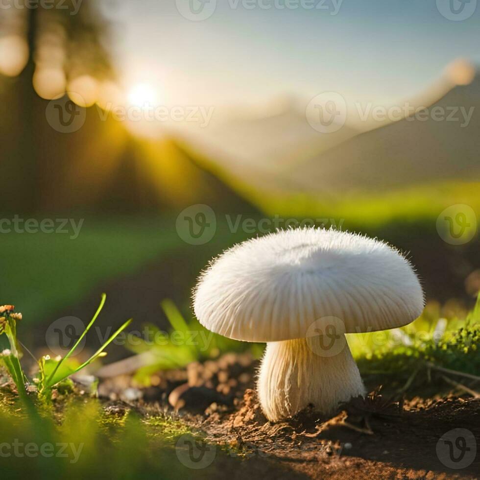 Mushroom object texture with reflection of bright sunlight in the forest, good for use in backgrounds, blogs, websites etc. Generative Ai Image photo