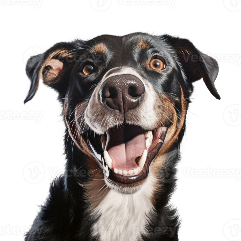 Very happy smiling dog portrait isolated on transparent background, created with generative AI png