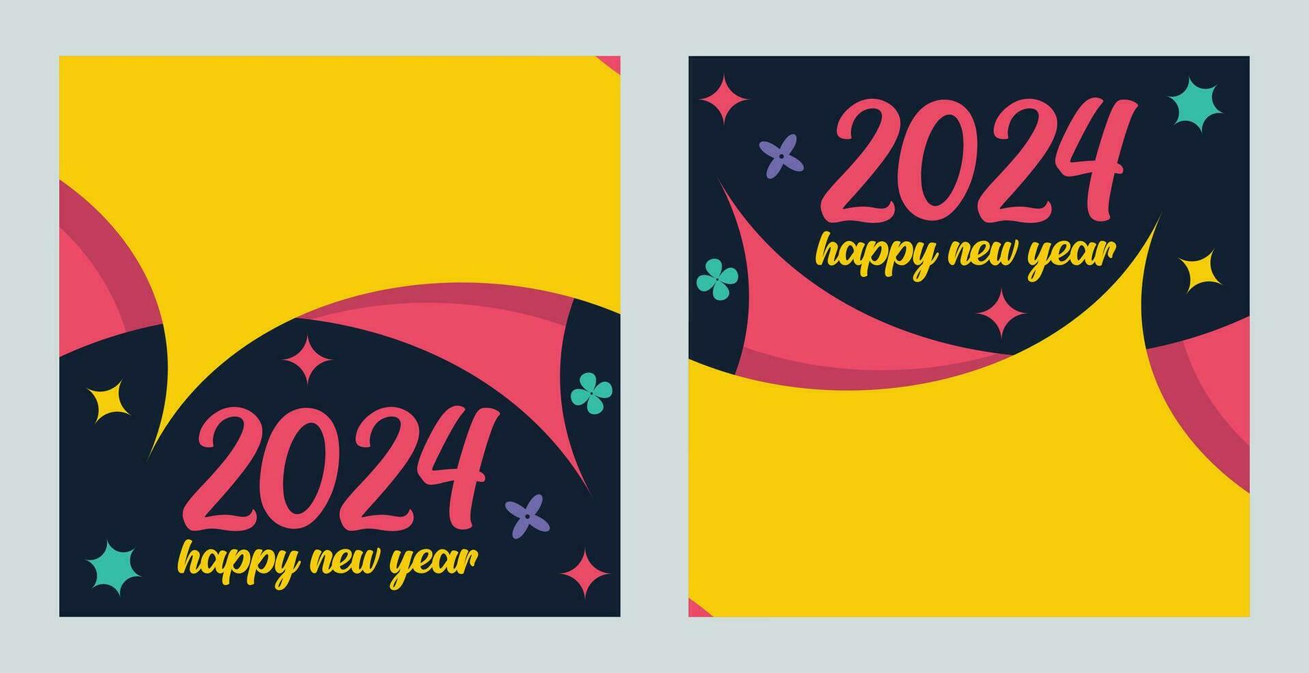 contento nuevo año 2024 con vistoso minimalista de moda diseño. contento nuevo año 2024 cuadrado modelo. saludo antecedentes diseños, nuevo año, y social medios de comunicación promocional contenido. vector ilustración