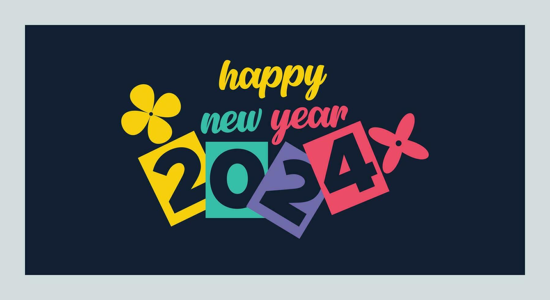 Happy New Year 2024 with colorful Minimalistic trendy design. Happy New Year 2024 square template. greeting background designs, New Year, and social media promotional content. Vector illustration