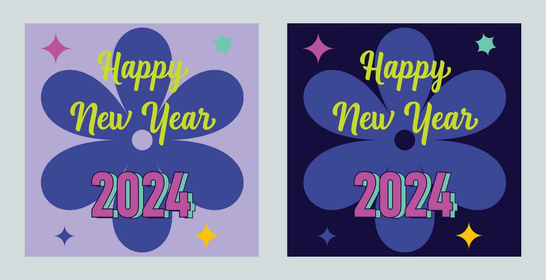 Happy New Year 2024 with colorful Minimalistic trendy design. Happy New Year 2024 square template. greeting background designs, New Year, and social media promotional content. Vector illustration