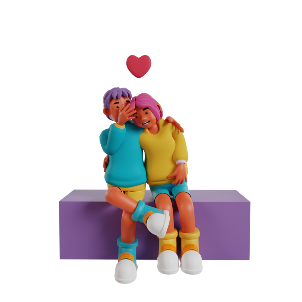 Retro couple 3d render icon png