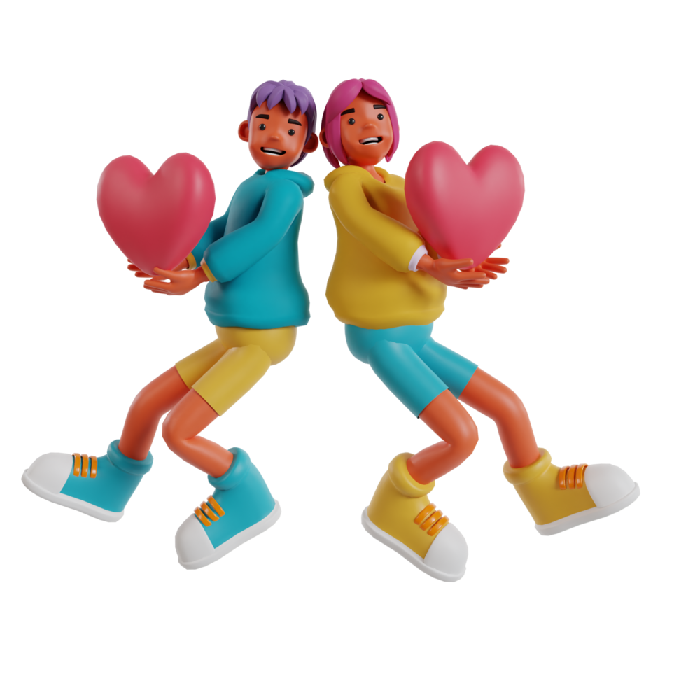 Retro couple 3d render icon png