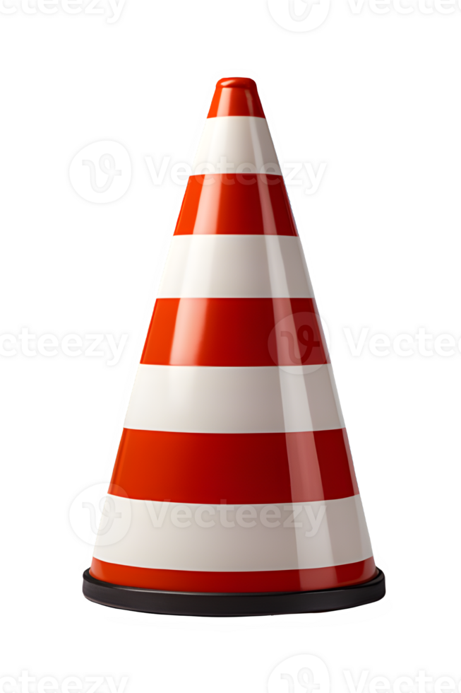 traffic cone isolated on transparent background ,red and white striped traffic cone ,generative ai png