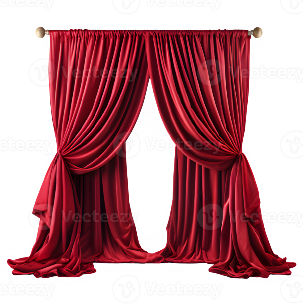 red curtain of performance stage png ,red curtain isolated on transparent background ,generative ai