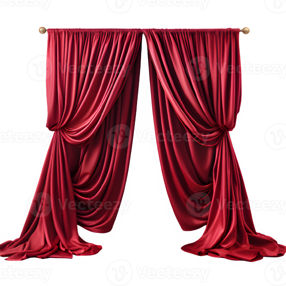 red curtain of performance stage png ,red curtain isolated on transparent background ,generative ai