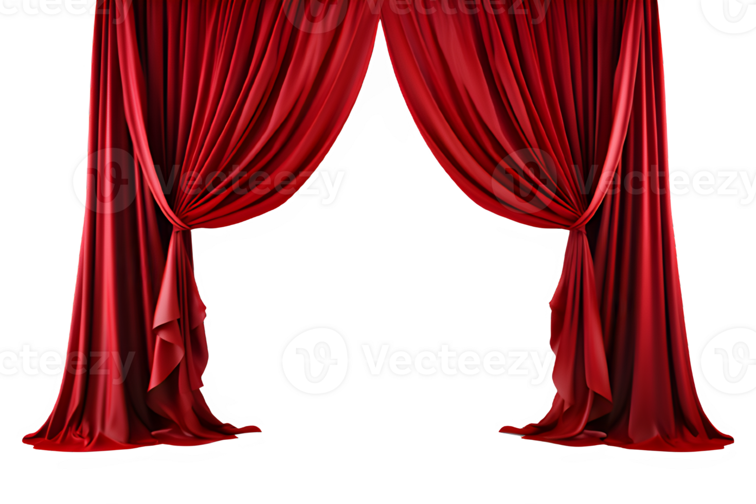 red curtain of performance stage png ,red curtain isolated on transparent background ,generative ai