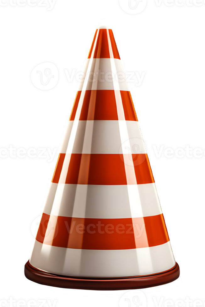 traffic cone isolated on transparent background ,red and white striped traffic cone ,generative ai png