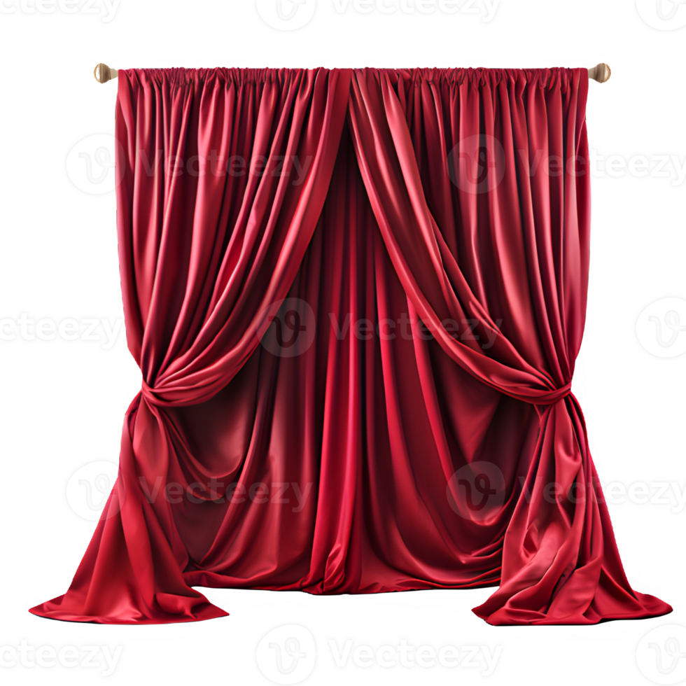 red curtain of performance stage png ,red curtain isolated on transparent background ,generative ai