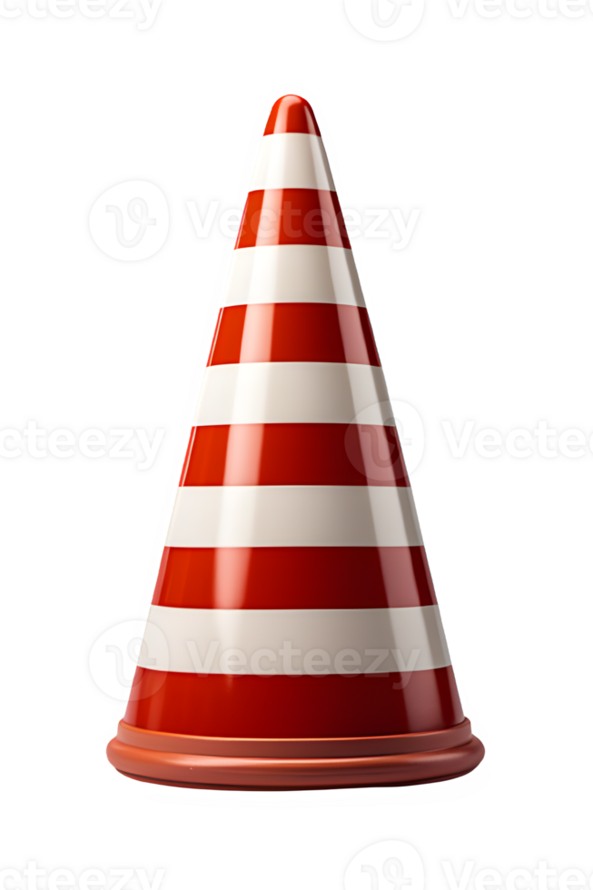 traffic cone isolated on transparent background ,red and white striped traffic cone ,generative ai png