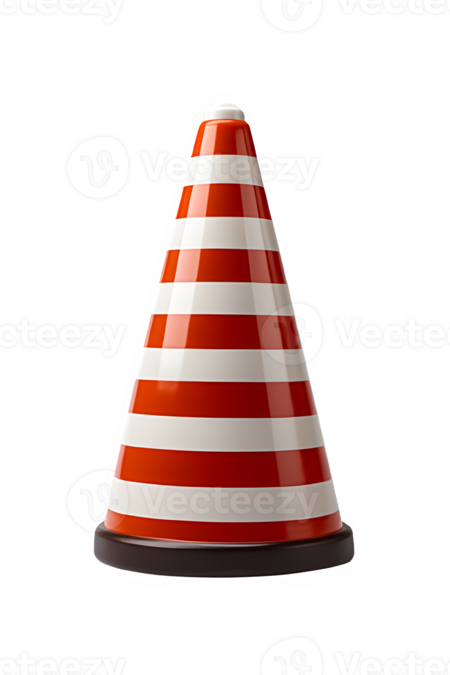 traffic cone isolated on transparent background ,red and white striped traffic cone ,generative ai png