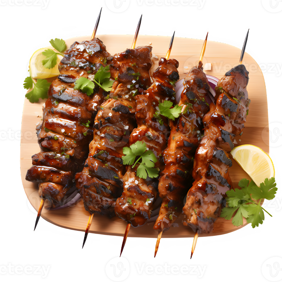 skewered barbecue meat isolated on transparent background ,generative ai png