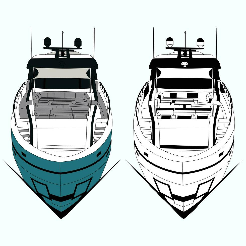 Front view Yacht vector and line art illustration