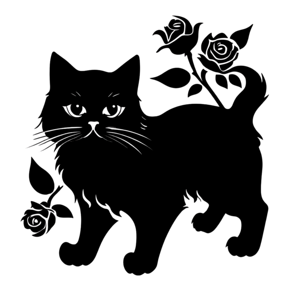 Drawing of a cat with flowers. AI-Generated. png