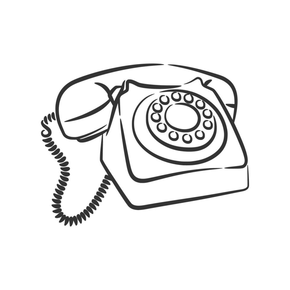 Old phone vintage retro style telephone object line art hand drawn vector