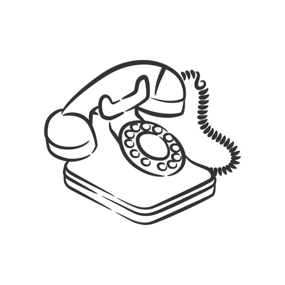 Old phone vintage retro style telephone object line art hand drawn vector