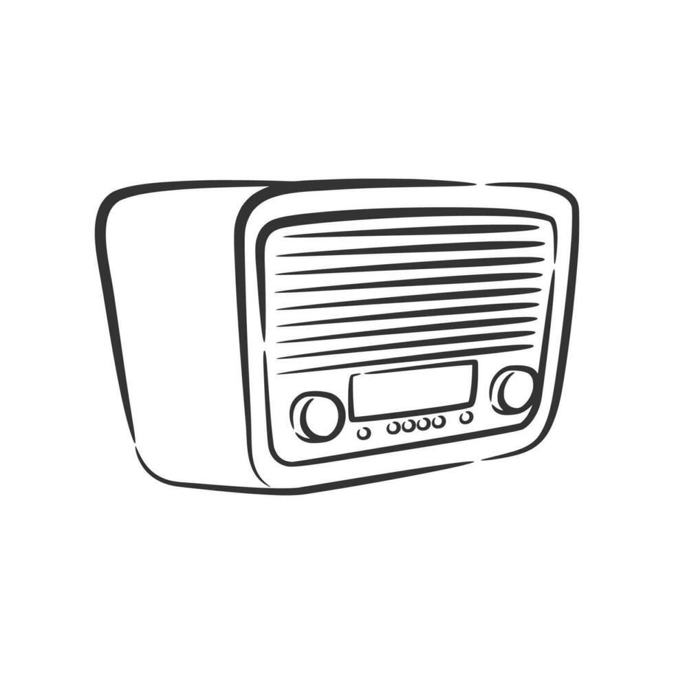 Vintage retro old analog radio tape classic line art vector