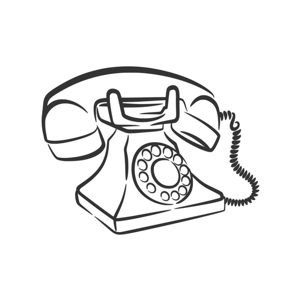 Old phone vintage retro style telephone object line art hand drawn vector