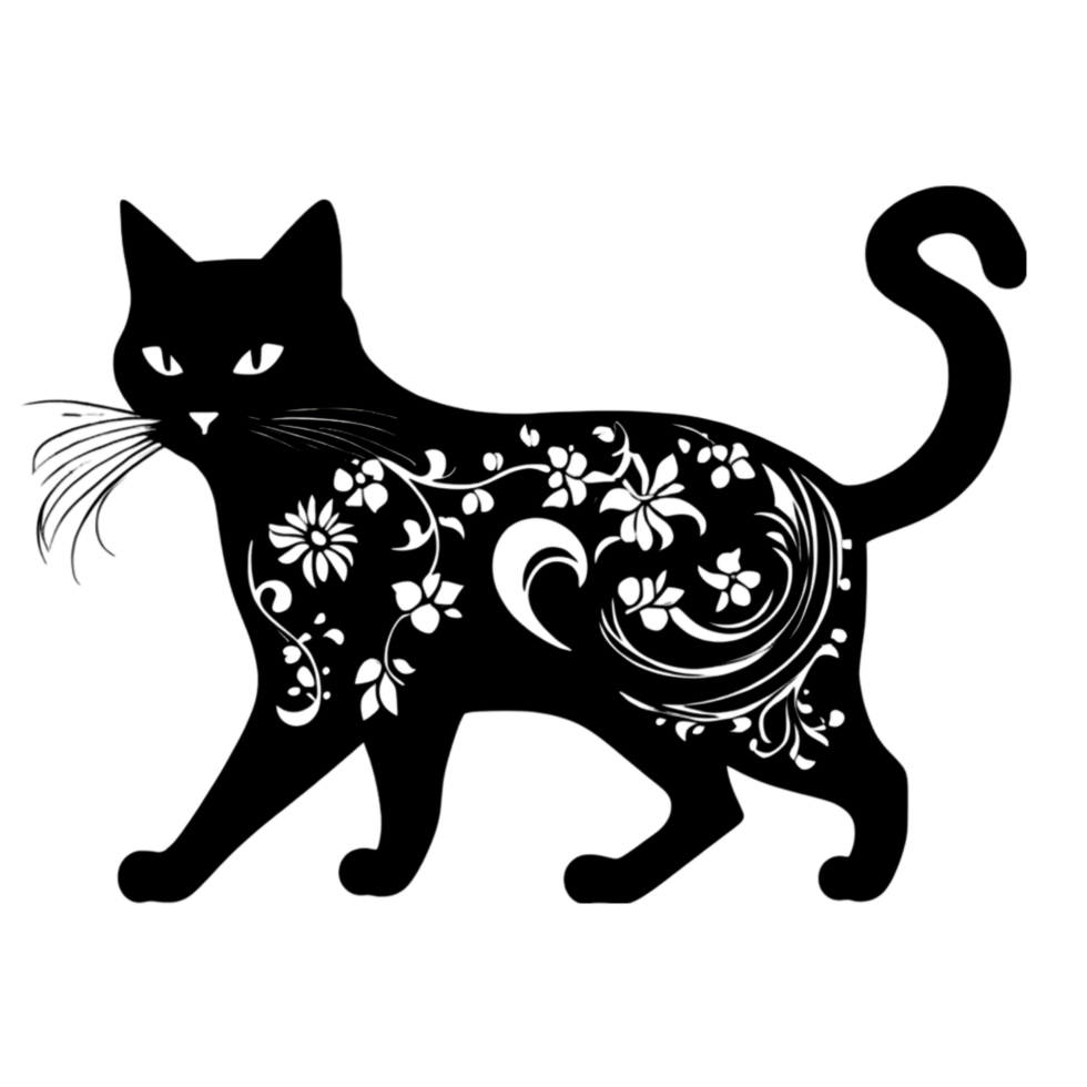 a drawing of cat and flowers. AI-Generated png