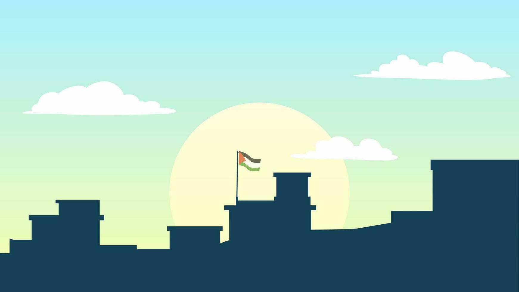 Palestine landscape vector illustration. Silhouette of palestine town in the morning. Landscape illustration of palestine for background or wallpaper