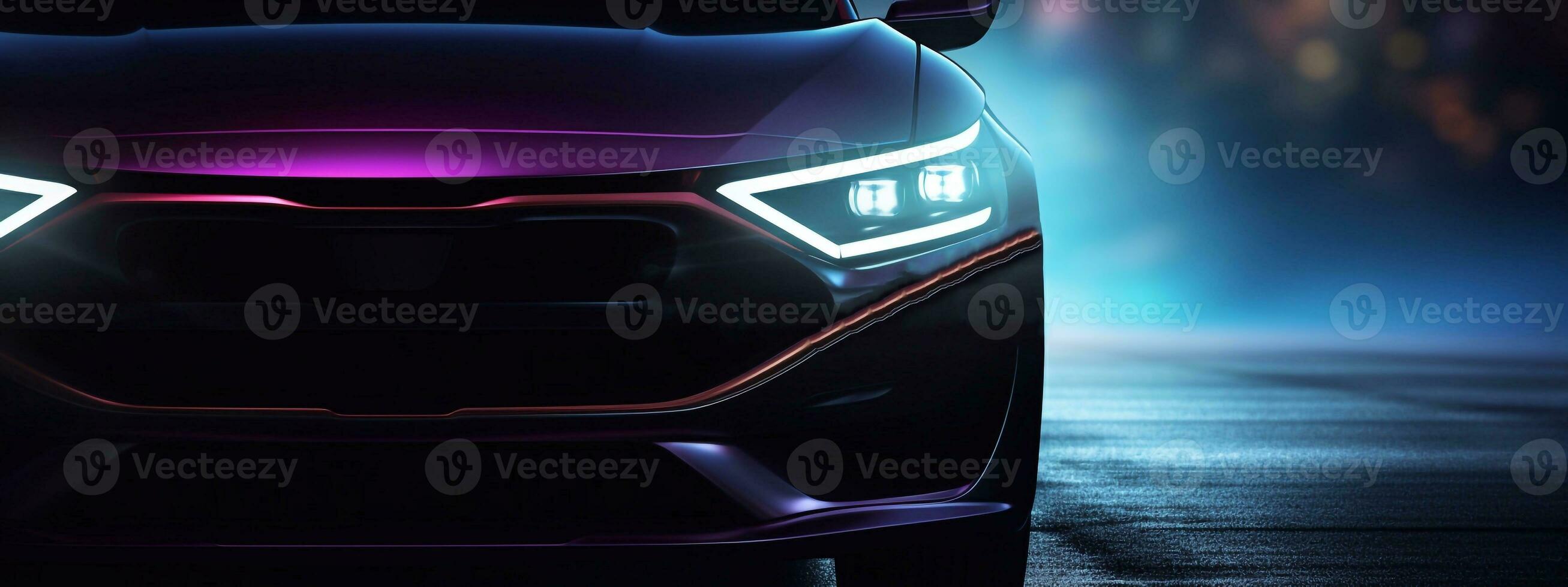 A image of 3D rendering of a brand less generic concept car in the dark new model car on workshop or showroom Generative AI photo